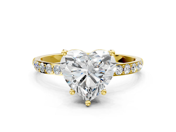 Yellow gold Heart Cut Diamond Pavé Band Solitaire Ring with Four-Prong Setting_96