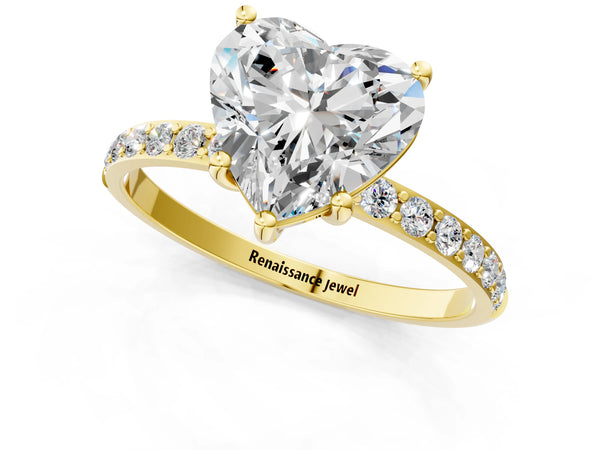 Yellow gold Heart Cut Diamond Pavé Band Solitaire Ring with Four-Prong Setting_97