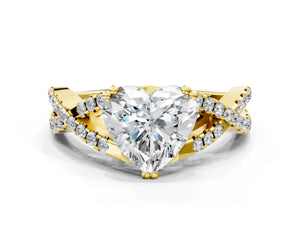 Yellow gold Heart Solitaire Twist Band with Pavé Setting and Four-Prong Setting_18