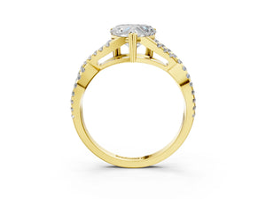 Yellow gold Heart Solitaire Twist Band with Pavé Setting and Four-Prong Setting_27