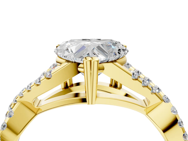 Yellow gold Heart Solitaire Twist Band with Pavé Setting and Four-Prong Setting_28