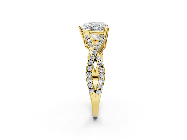 Yellow gold Heart Solitaire Twist Band with Pavé Setting and Four-Prong Setting_2