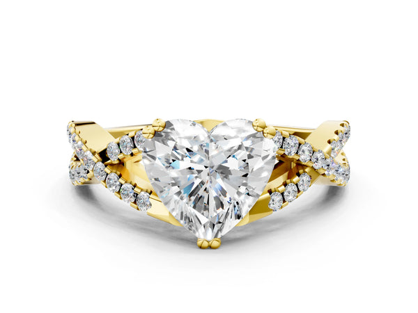 Yellow gold Heart Solitaire Twist Band with Pavé Setting and Four-Prong Setting_30