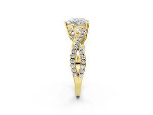 Yellow gold Heart Solitaire Twist Band with Pavé Setting and Four-Prong Setting_32