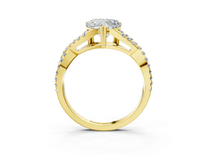 Yellow gold Heart Solitaire Twist Band with Pavé Setting and Four-Prong Setting_33