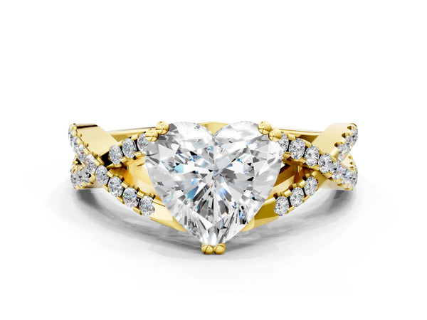 Yellow gold Heart Solitaire Twist Band with Pavé Setting and Four-Prong Setting_36