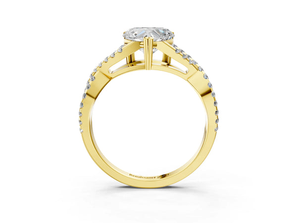 Yellow gold Heart Solitaire Twist Band with Pavé Setting and Four-Prong Setting_39