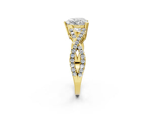 Yellow gold Heart Solitaire Twist Band with Pavé Setting and Four-Prong Setting_44