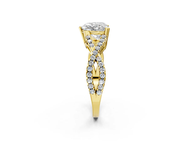 Yellow gold Heart Solitaire Twist Band with Pavé Setting and Four-Prong Setting_56