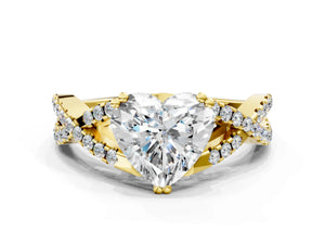 Yellow gold Heart Solitaire Twist Band with Pavé Setting and Four-Prong Setting_60