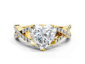 Yellow gold Heart Solitaire Twist Band with Pavé Setting and Four-Prong Setting_66