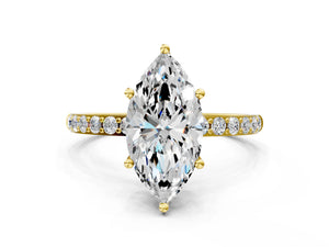 Yellow gold Marquise Cut Diamond Pavé Band Solitaire Ring with Four-Prong Setting_18