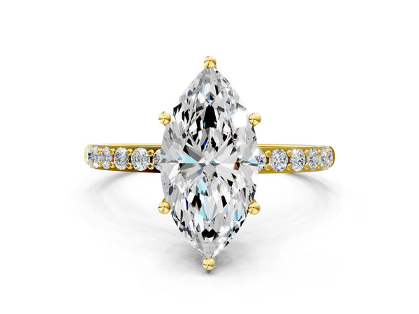 Yellow gold Marquise Cut Diamond Pavé Band Solitaire Ring with Four-Prong Setting_24