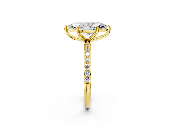 Yellow gold Marquise Cut Diamond Pavé Band Solitaire Ring with Four-Prong Setting_2