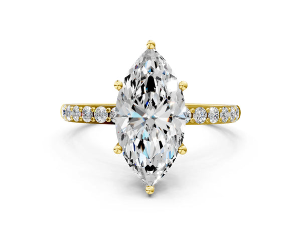 Yellow gold Marquise Cut Diamond Pavé Band Solitaire Ring with Four-Prong Setting_36
