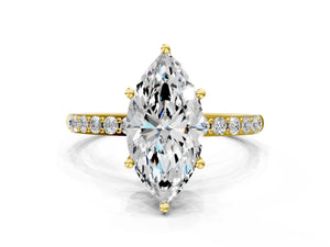 Yellow gold Marquise Cut Diamond Pavé Band Solitaire Ring with Four-Prong Setting_42