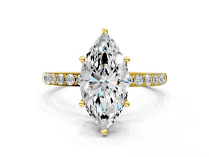 Yellow gold Marquise Cut Diamond Pavé Band Solitaire Ring with Four-Prong Setting_54