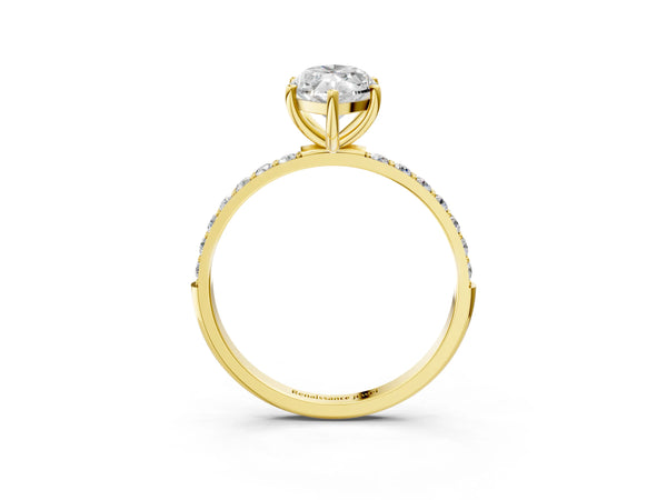 Yellow gold Marquise Cut Diamond Pavé Band Solitaire Ring with Four-Prong Setting_63