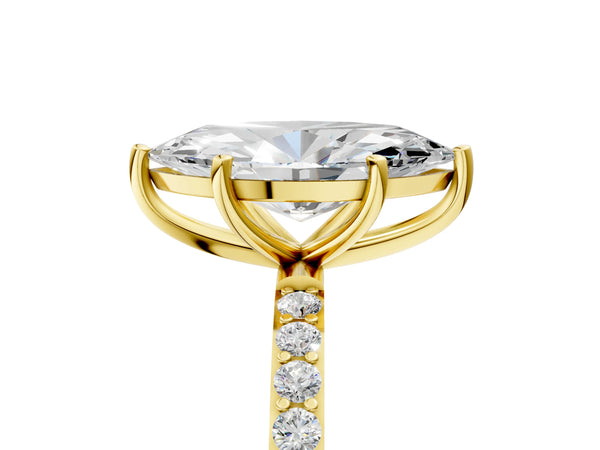 Yellow gold Marquise Cut Diamond Pavé Band Solitaire Ring with Four-Prong Setting_65