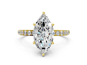 Yellow gold Marquise Cut Diamond Pavé Band Solitaire Ring with Four-Prong Setting_66