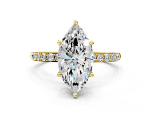 Yellow gold Marquise Cut Diamond Pavé Band Solitaire Ring with Four-Prong Setting_72