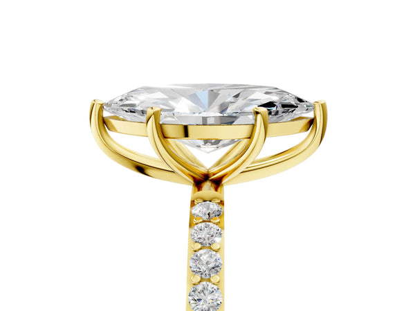 Yellow gold Marquise Cut Diamond Pavé Band Solitaire Ring with Four-Prong Setting_83