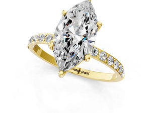 Yellow gold Marquise Cut Diamond Pavé Band Solitaire Ring with Four-Prong Setting_85