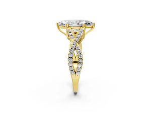 Yellow gold Marquise Solitaire Twist Band with Pavé Setting and Four-Prong Setting_14