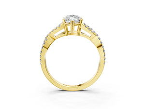 Yellow gold Marquise Solitaire Twist Band with Pavé Setting and Four-Prong Setting_15