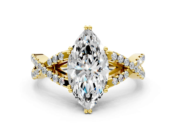 Yellow gold Marquise Solitaire Twist Band with Pavé Setting and Four-Prong Setting_18