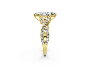 Yellow gold Marquise Solitaire Twist Band with Pavé Setting and Four-Prong Setting_20