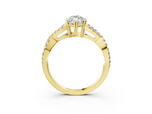 Yellow gold Marquise Solitaire Twist Band with Pavé Setting and Four-Prong Setting_21