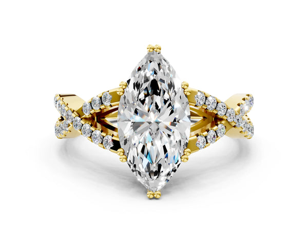Yellow gold Marquise Solitaire Twist Band with Pavé Setting and Four-Prong Setting_24