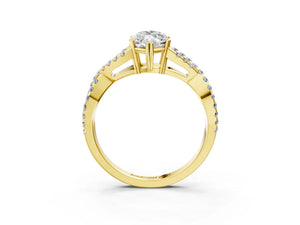 Yellow gold Marquise Solitaire Twist Band with Pavé Setting and Four-Prong Setting_27