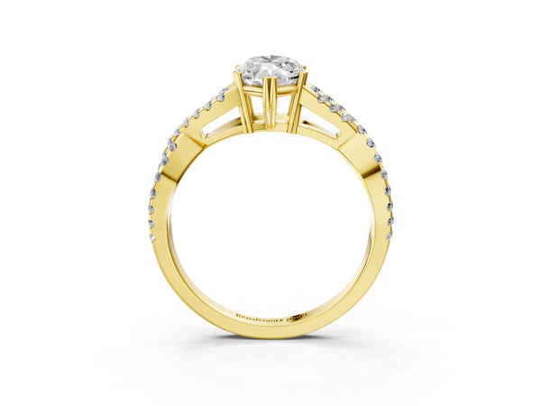 Yellow gold Marquise Solitaire Twist Band with Pavé Setting and Four-Prong Setting_27