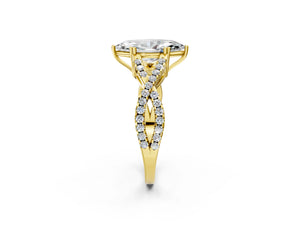 Yellow gold Marquise Solitaire Twist Band with Pavé Setting and Four-Prong Setting_32