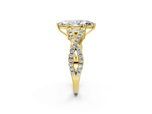 Yellow gold Marquise Solitaire Twist Band with Pavé Setting and Four-Prong Setting_38