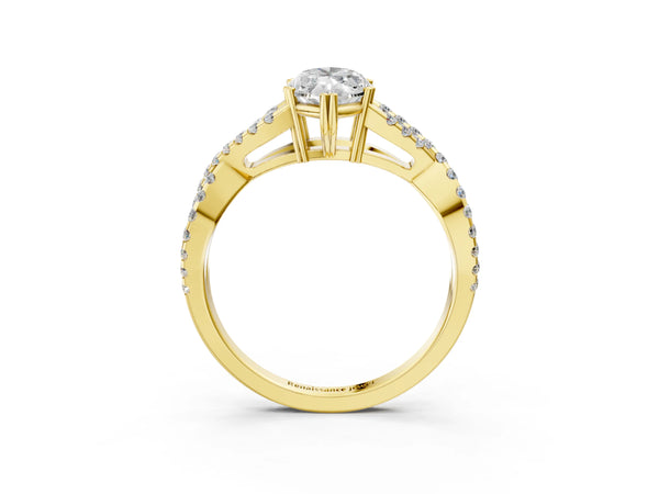 Yellow gold Marquise Solitaire Twist Band with Pavé Setting and Four-Prong Setting_39