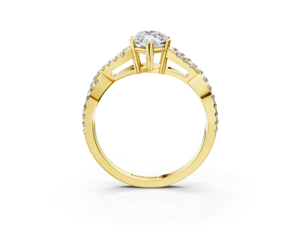 Yellow gold Marquise Solitaire Twist Band with Pavé Setting and Four-Prong Setting_3