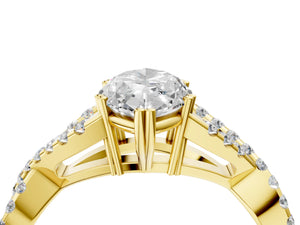 Yellow gold Marquise Solitaire Twist Band with Pavé Setting and Four-Prong Setting_40