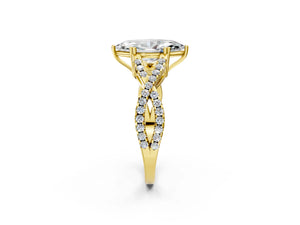 Yellow gold Marquise Solitaire Twist Band with Pavé Setting and Four-Prong Setting_44