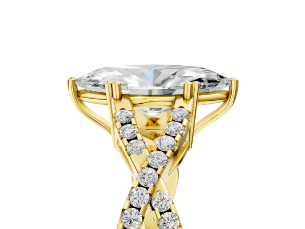Yellow gold Marquise Solitaire Twist Band with Pavé Setting and Four-Prong Setting_47