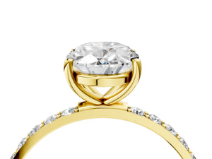 Yellow gold Oval Cut Diamond Pavé Band Solitaire Ring with Four-Prong Setting_28