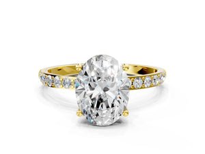 Yellow gold Oval Cut Diamond Pavé Band Solitaire Ring with Four-Prong Setting_30