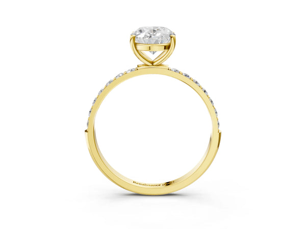 Yellow gold Oval Cut Diamond Pavé Band Solitaire Ring with Four-Prong Setting_39