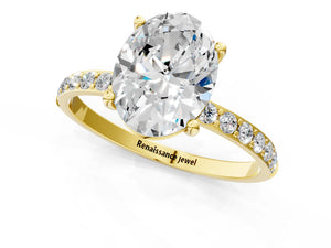 Yellow gold Oval Cut Diamond Pavé Band Solitaire Ring with Four-Prong Setting_43