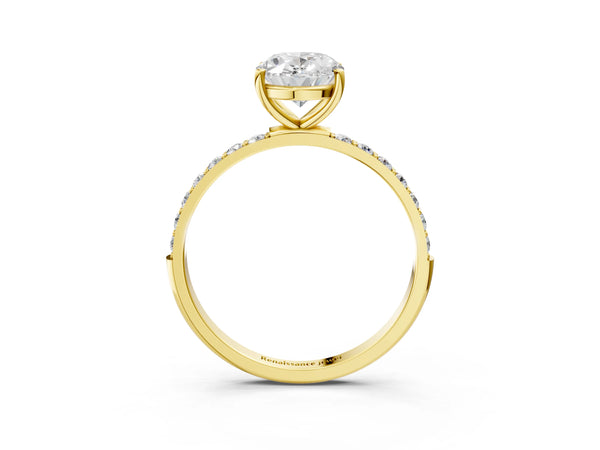 Yellow gold Oval Cut Diamond Pavé Band Solitaire Ring with Four-Prong Setting_51