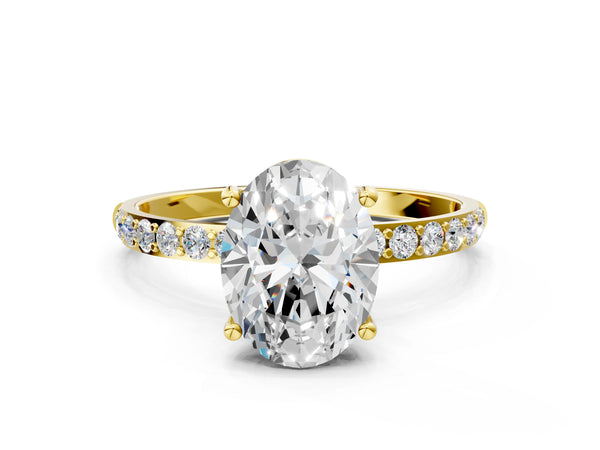 Yellow gold Oval Cut Diamond Pavé Band Solitaire Ring with Four-Prong Setting_78