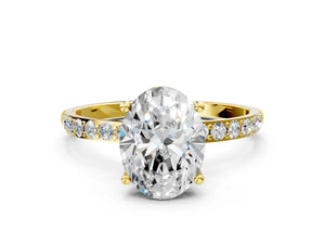 Yellow gold Oval Cut Diamond Pavé Band Solitaire Ring with Four-Prong Setting_84