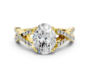 Yellow gold Oval Solitaire Twist Band with Pavé Setting and Four-Prong Setting_12